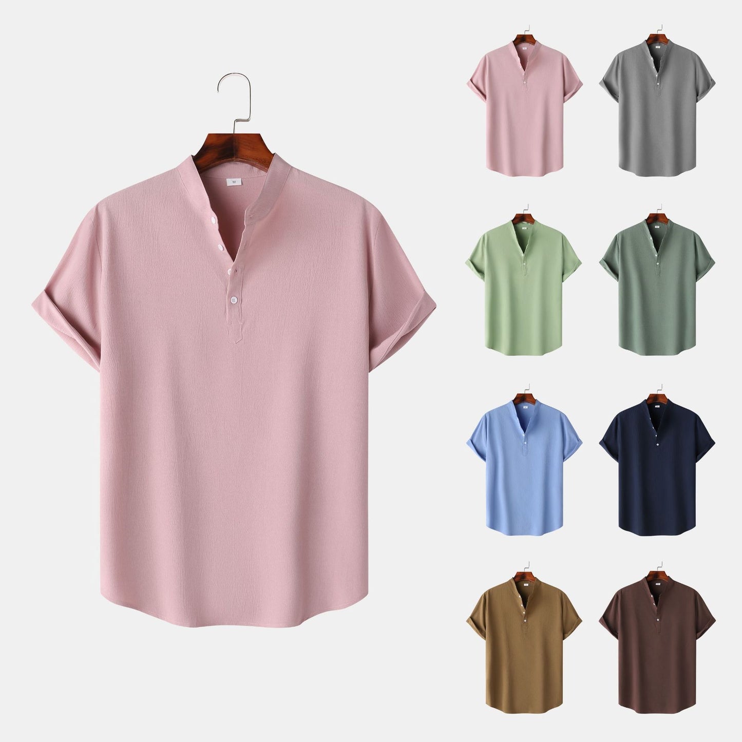 Men's Linen Pullover Stand Collar Shirt