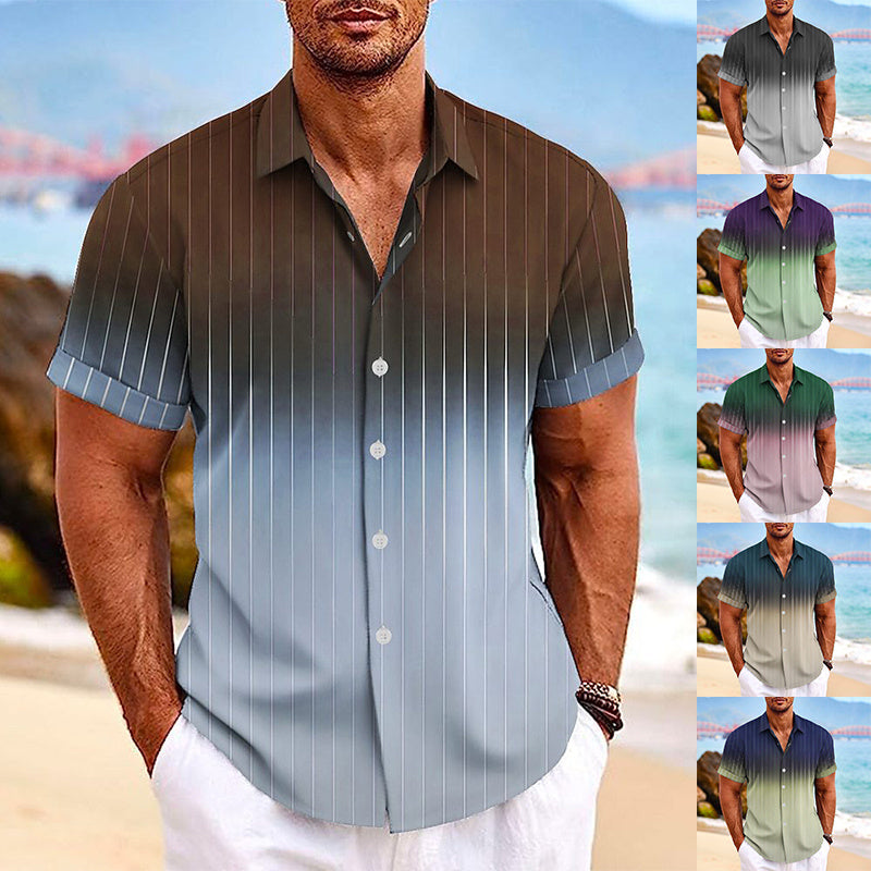 Gradient Striped Print Beach Shirt