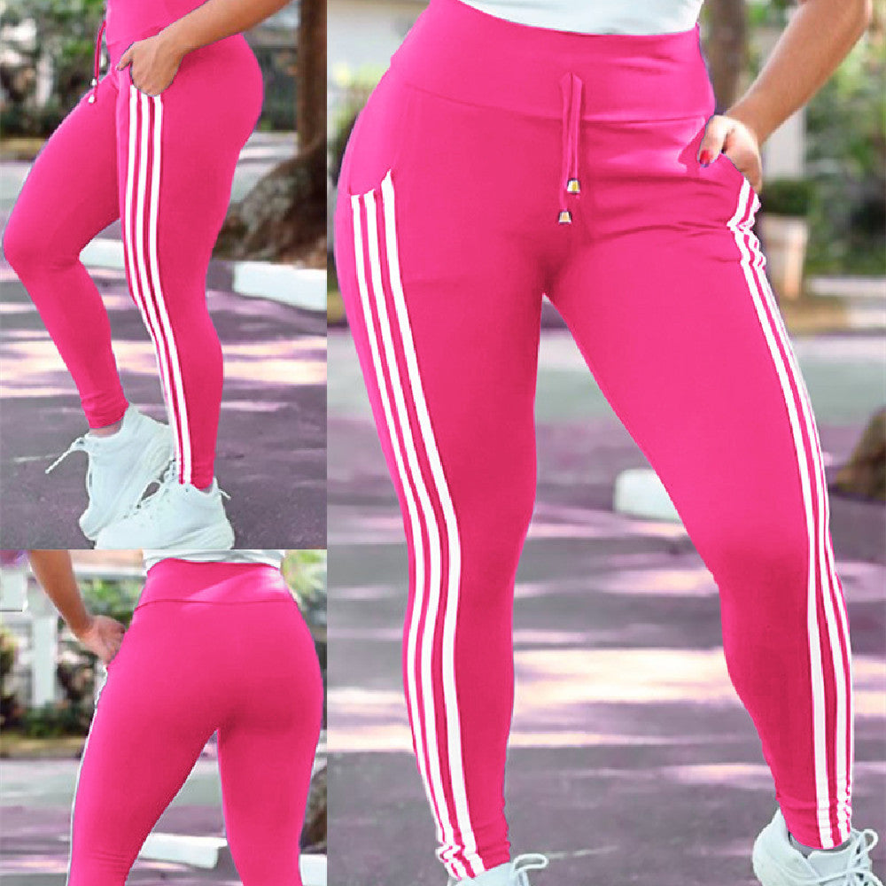 Women's Striped Stitching Casual Sports Pants