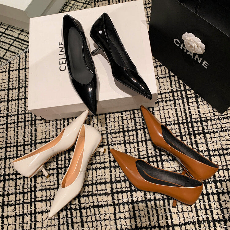 Elegant Stiletto Heels - Patent Sheepskin