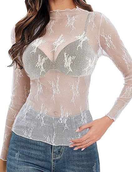 Women's Lace Blouse Transparent Shirt