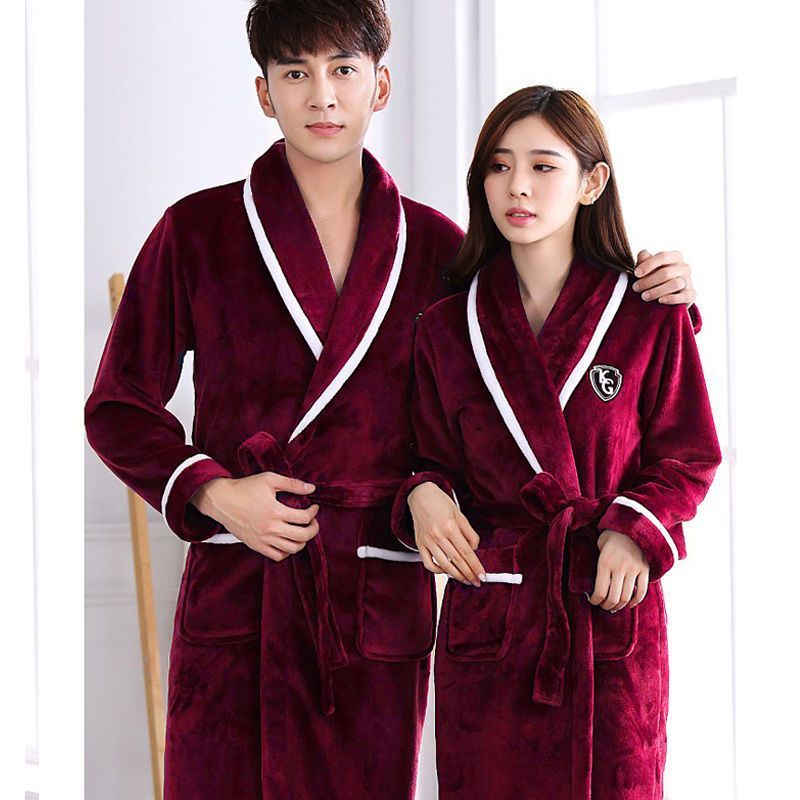 Flannel Thickened Long Section Bathrobe Men and Women