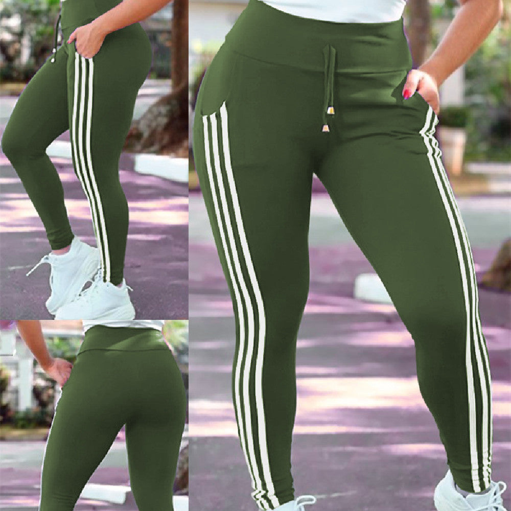 Women's Striped Stitching Casual Sports Pants