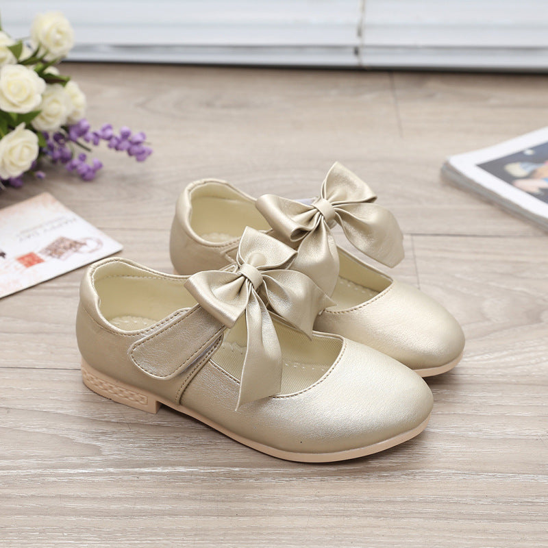 Girls' White Leather Bowknot Princess Shoes