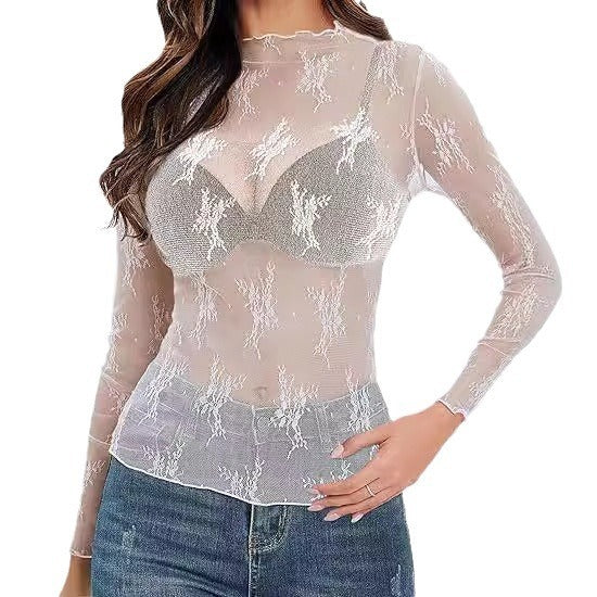 Women's Lace Blouse Transparent Shirt