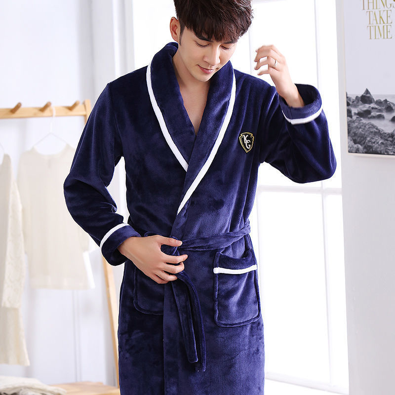 Flannel Thickened Long Section Bathrobe Men and Women