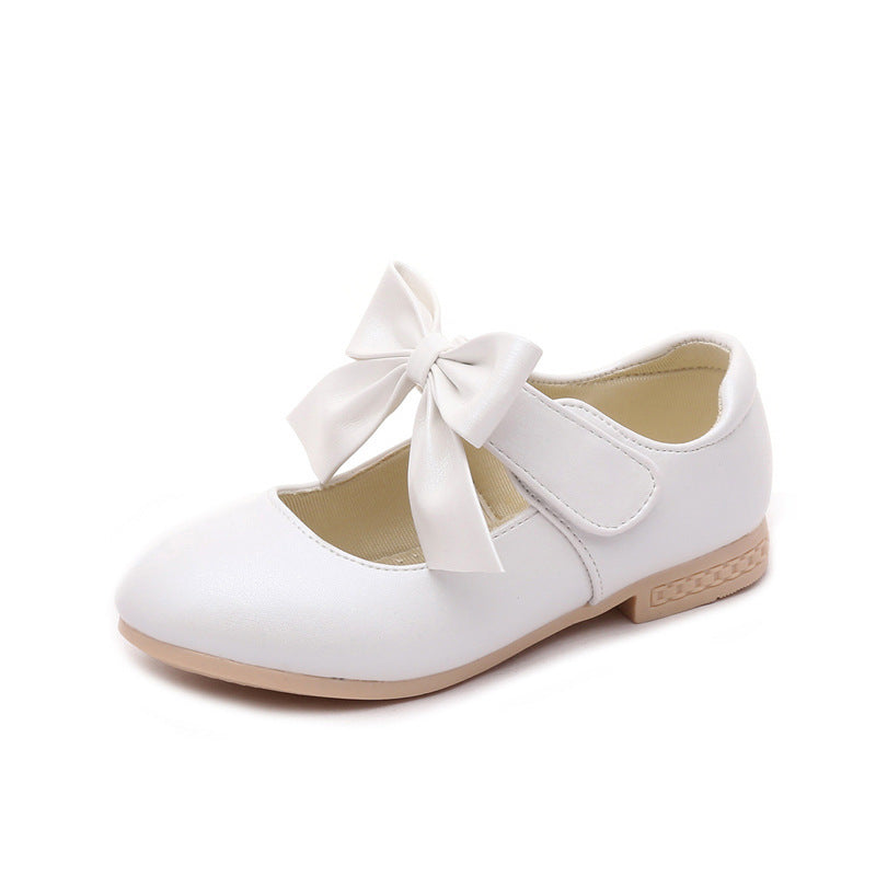 Girls' White Leather Bowknot Princess Shoes