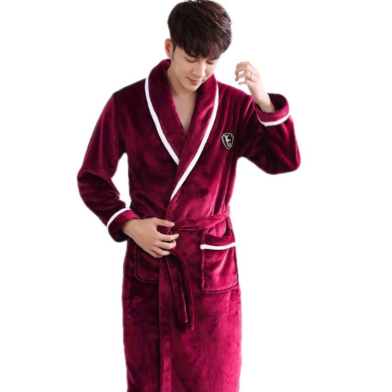 Flannel Thickened Long Section Bathrobe Men and Women