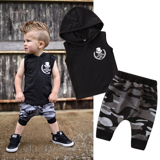 Baby Boy Sleeveless Hooded T-Shirt, Pants