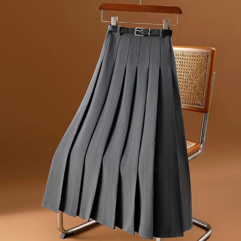 Gray Mid-Length A-Line Suit Skirt