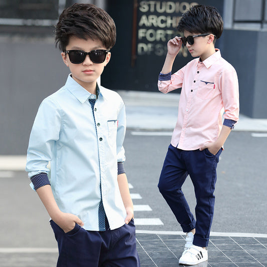 Boy's Lapel Polka Dot Shirt