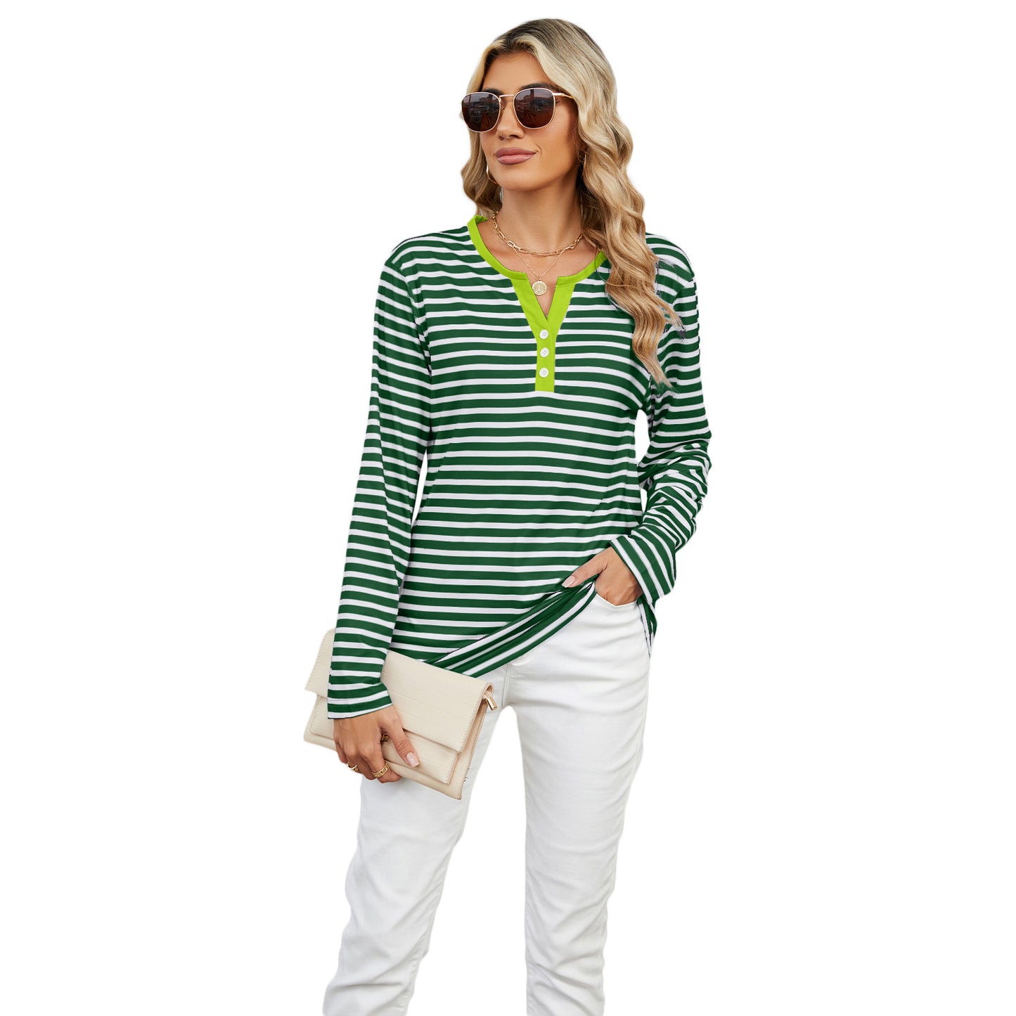 Women's V-neck Striped T-shirt