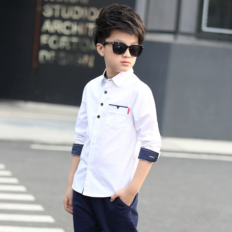 Boy's Lapel Polka Dot Shirt