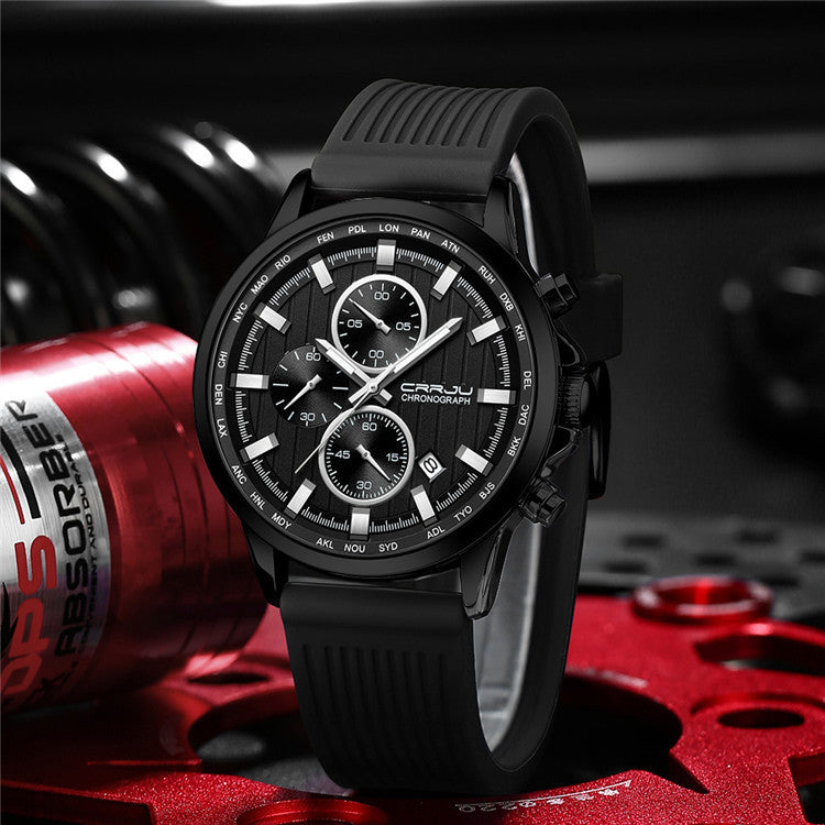 New Men's Silicone Strap Six-pin Casual Watch