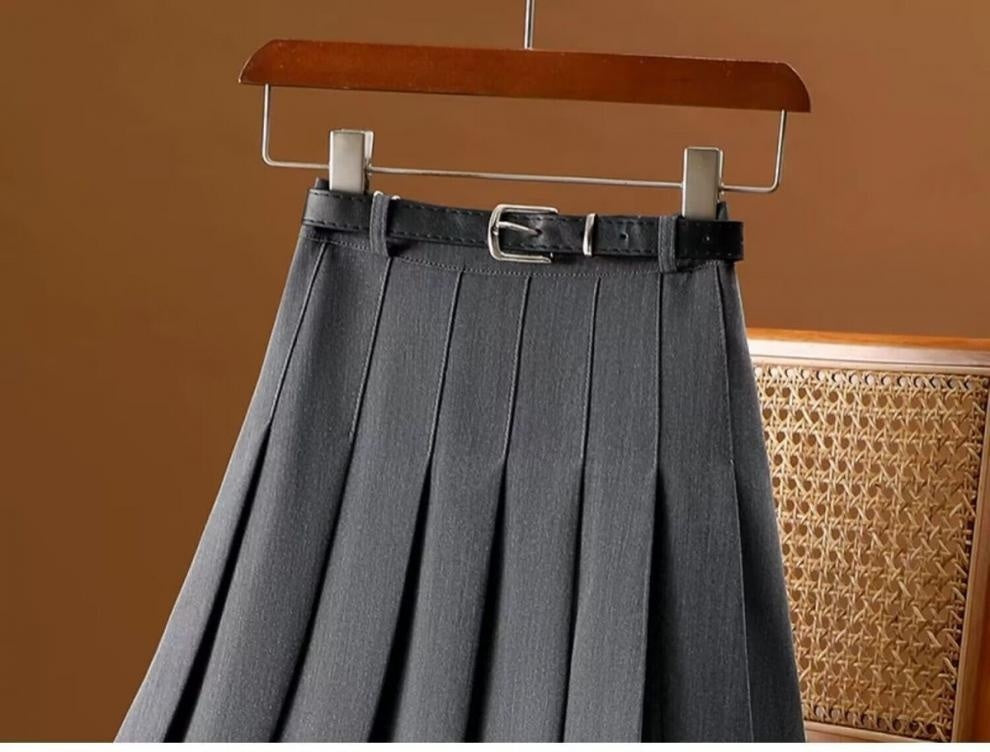 Gray Mid-Length A-Line Suit Skirt