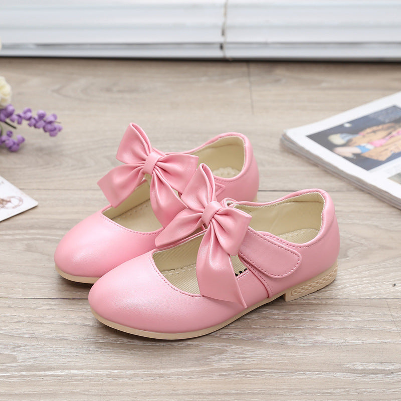 Girls' White Leather Bowknot Princess Shoes