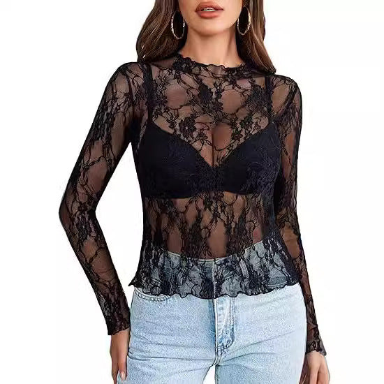 Women's Lace Blouse Transparent Shirt