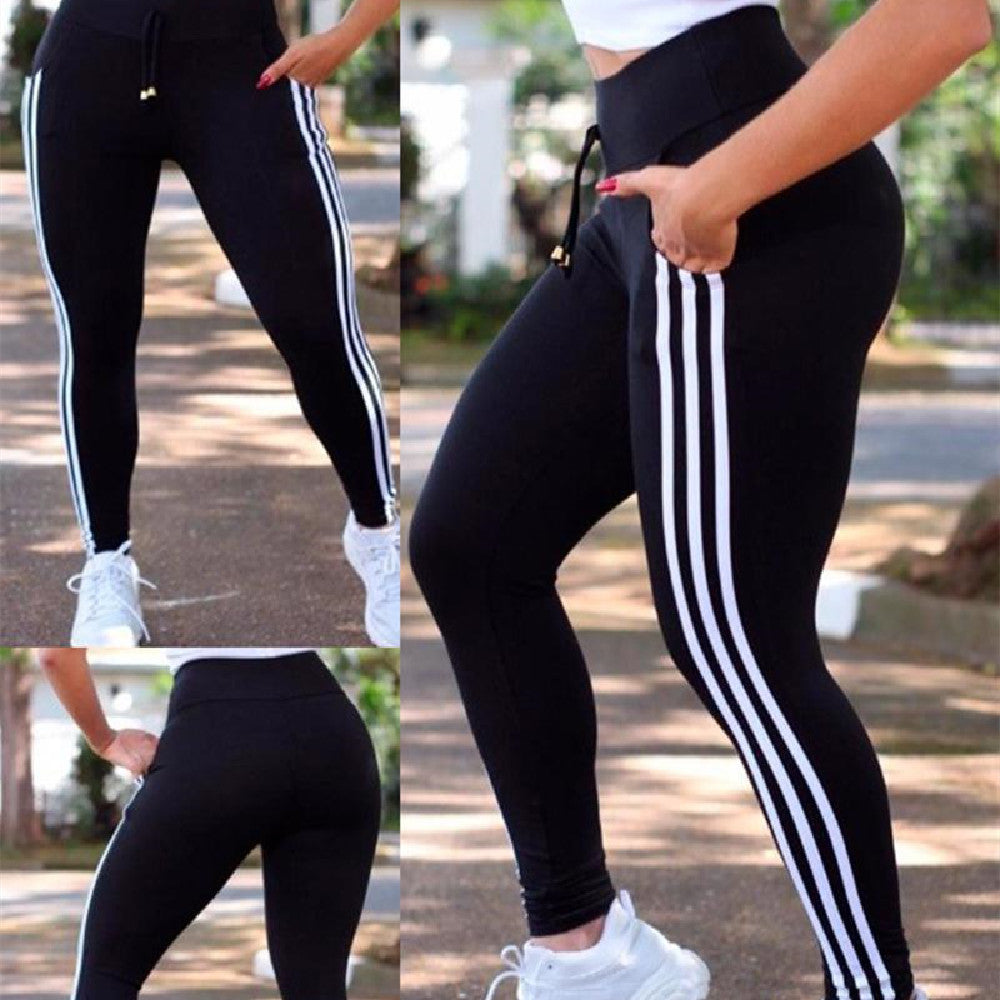 Women's Striped Stitching Casual Sports Pants