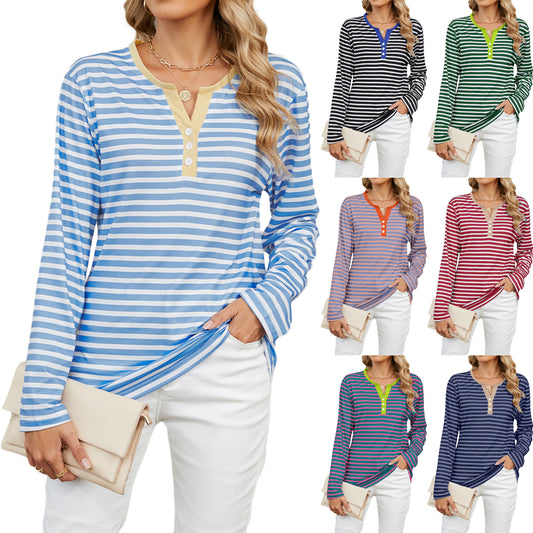 Women's V-neck Striped T-shirt