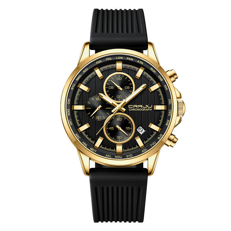 New Men's Silicone Strap Six-pin Casual Watch