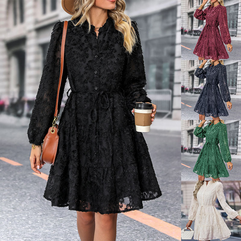 Lace-Tied Long Sleeve Dress