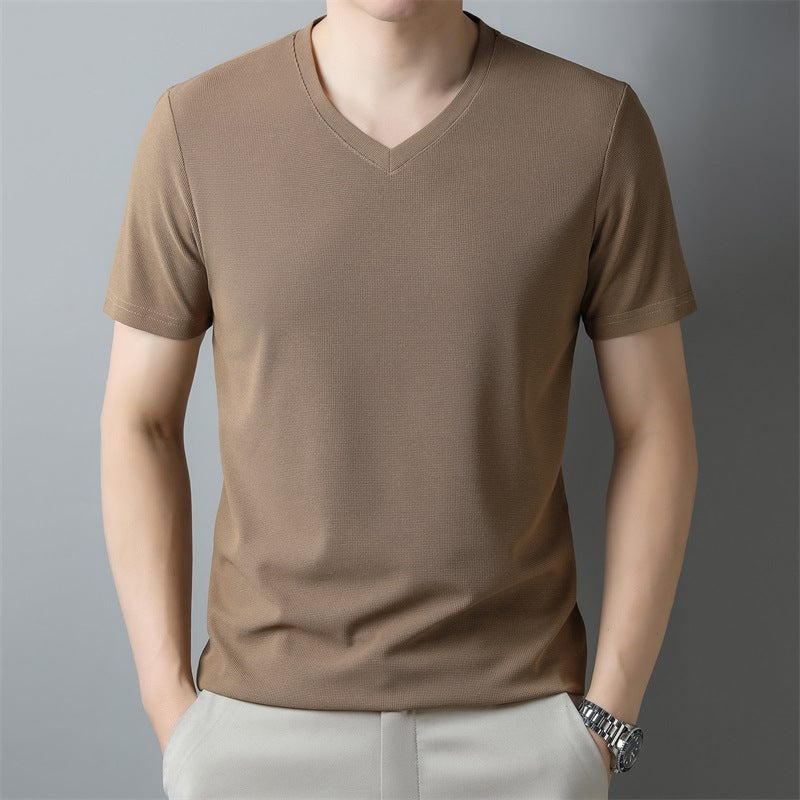 Men's Thin Casual Solid Color And V-neck Short-sleeved T-shirt