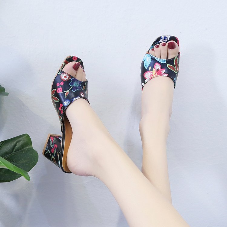 Women's Outdoor Chunky Heel Printed Slippers