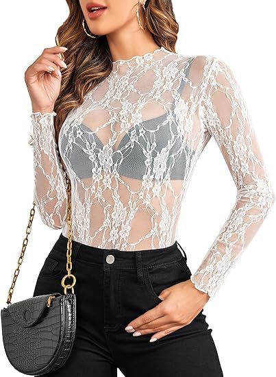 Women's Lace Blouse Transparent Shirt