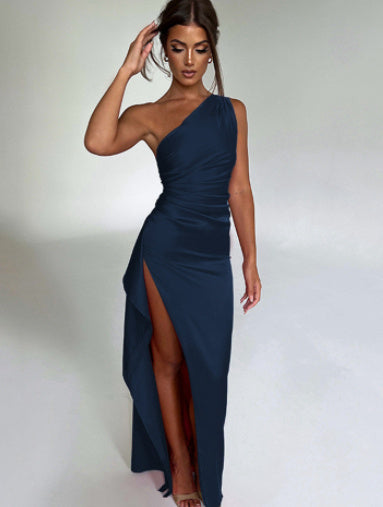 Slim-fit One Shoulder Satin Dress For Women