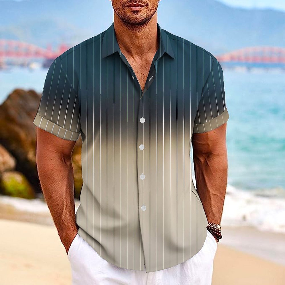 Gradient Striped Print Beach Shirt