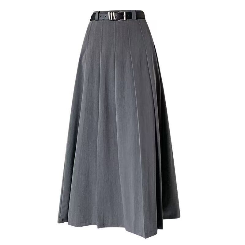 Gray Mid-Length A-Line Suit Skirt