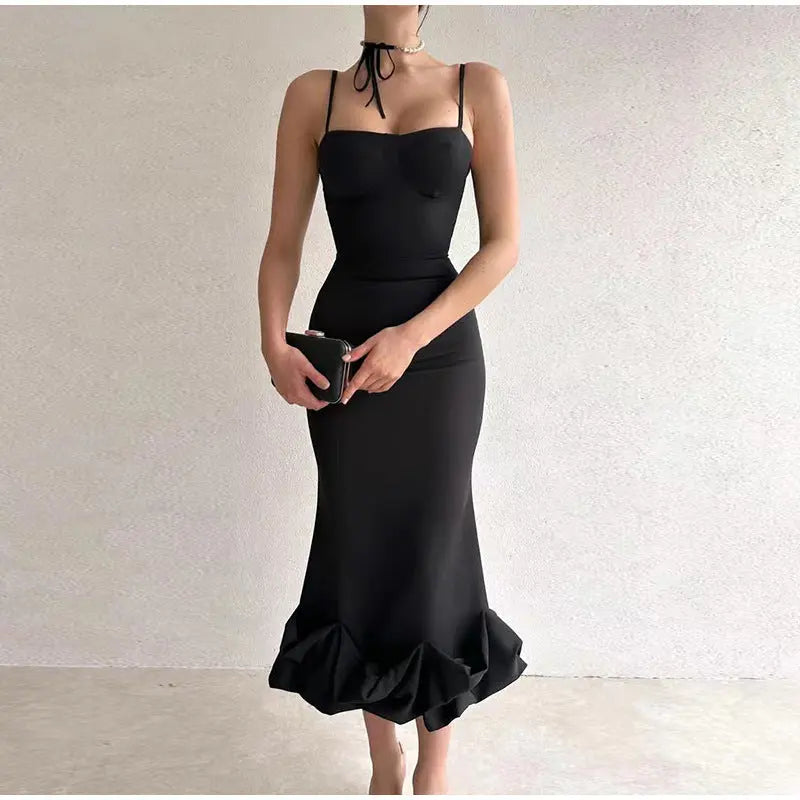 Dance Ruffled Hem Sleeveless High Waist Tight Dress hoozimstyle.com