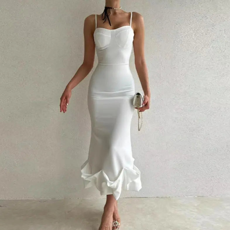 Dance Ruffled Hem Sleeveless High Waist Tight Dress hoozimstyle.com