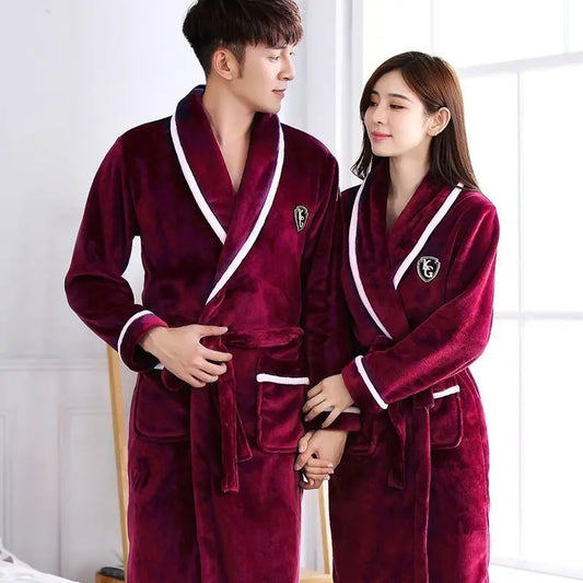 Flannel Thickened Long Section Bathrobe Men and Women Hoozim Style