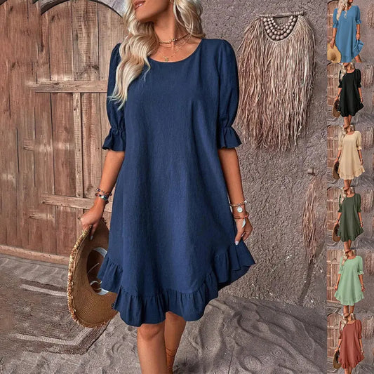 Graceful Short-Sleeved Dress Hoozim Style