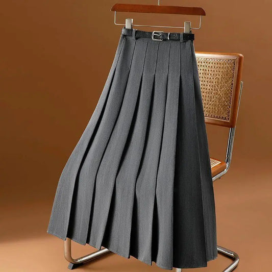 Gray Mid-Length A-Line Suit Skirt Hoozim Style