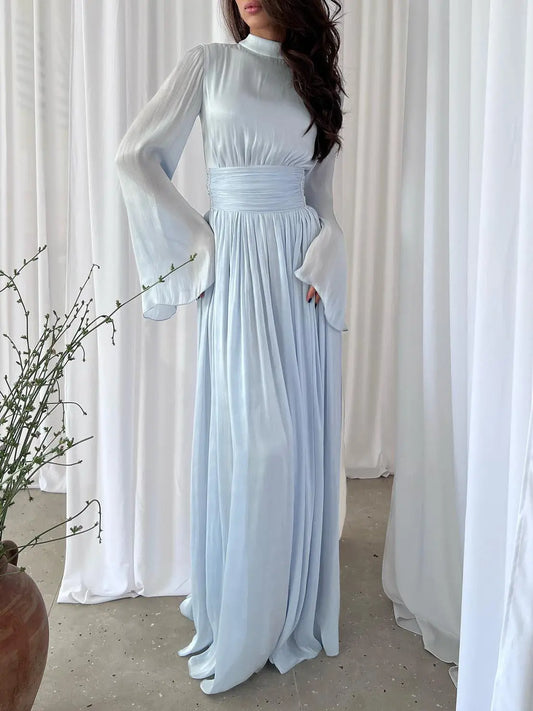 Long Sleeve Silk Organ Elegant Maxi Dress Hoozim Style