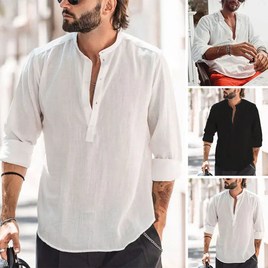 Men's Casual Stand-up Collar Door Barrel Shirt Hoozim Style