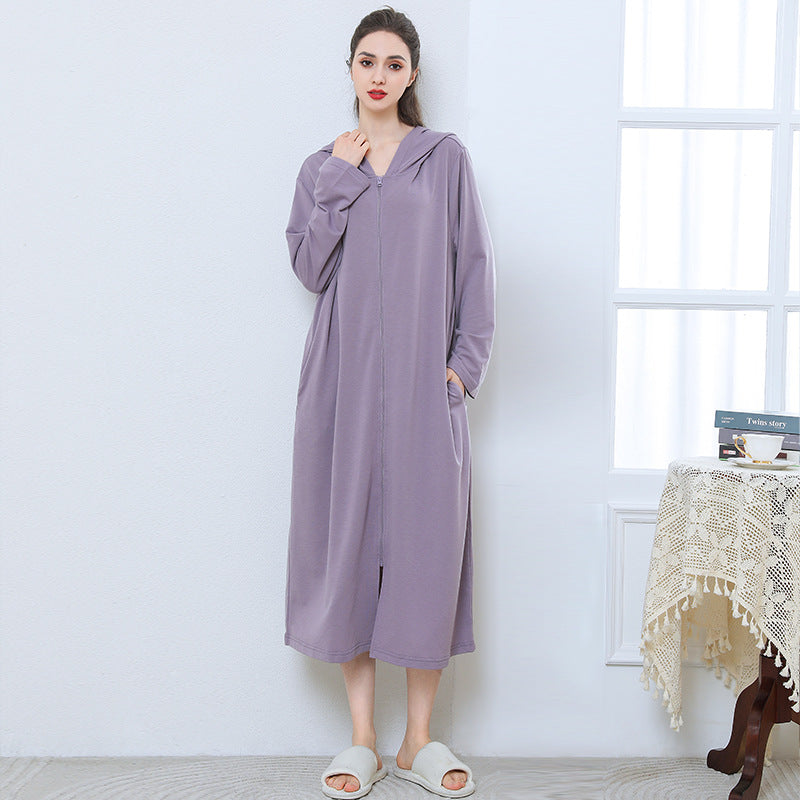 Zipper Bathrobe Couple Hooded Nightgown