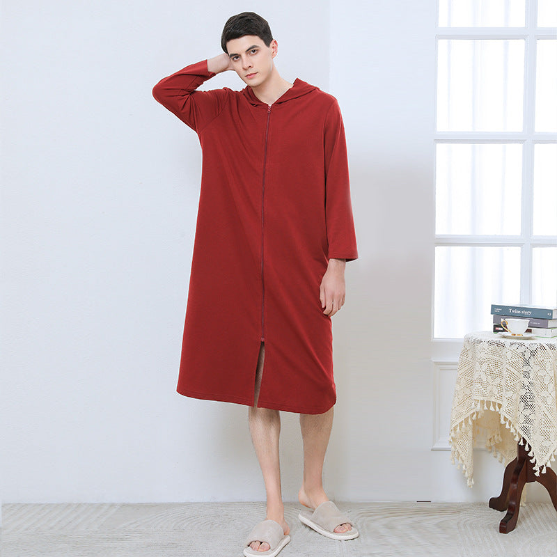 Zipper Bathrobe Couple Hooded Nightgown