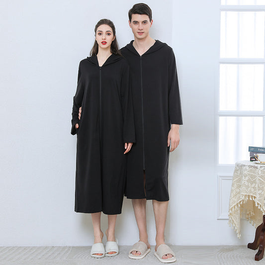 Zipper Bathrobe Couple Hooded Nightgown