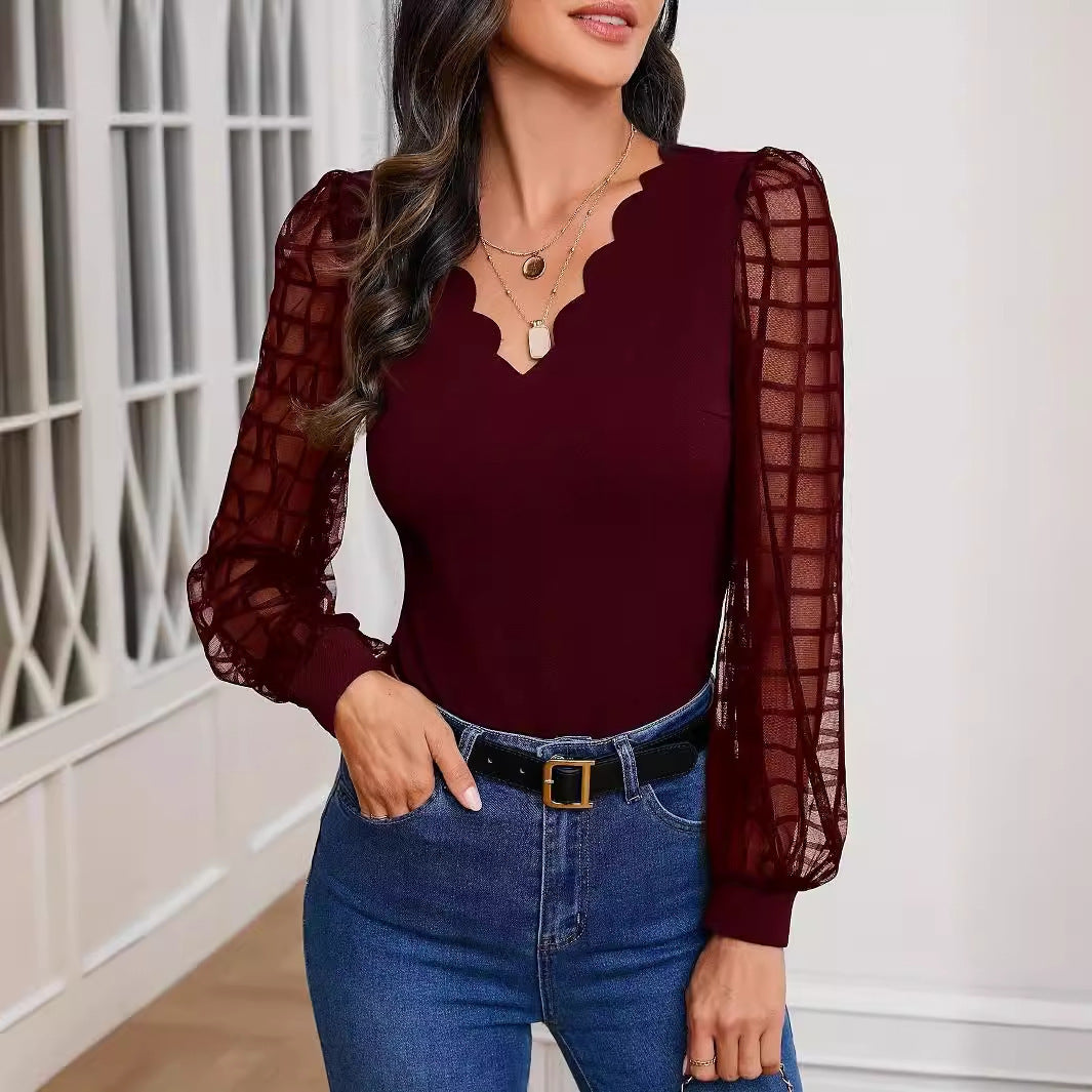 Women's Pearl Edge Puff Sleeve Shirt