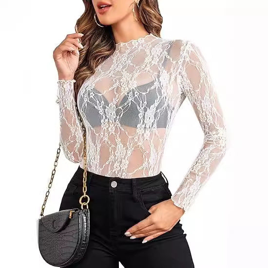 Women's Lace Blouse Transparent Shirt