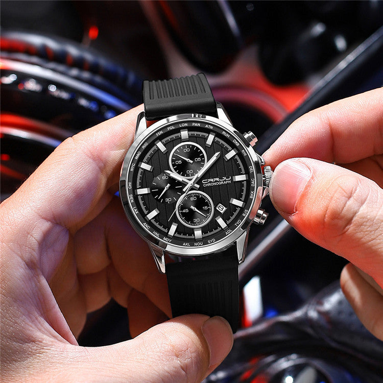 New Men's Silicone Strap Six-pin Casual Watch