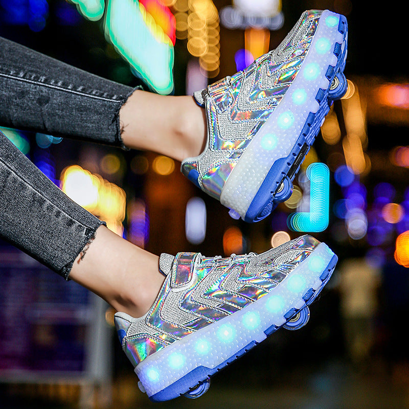 Two-Wheeled Heelys Charging Luminous Shoes