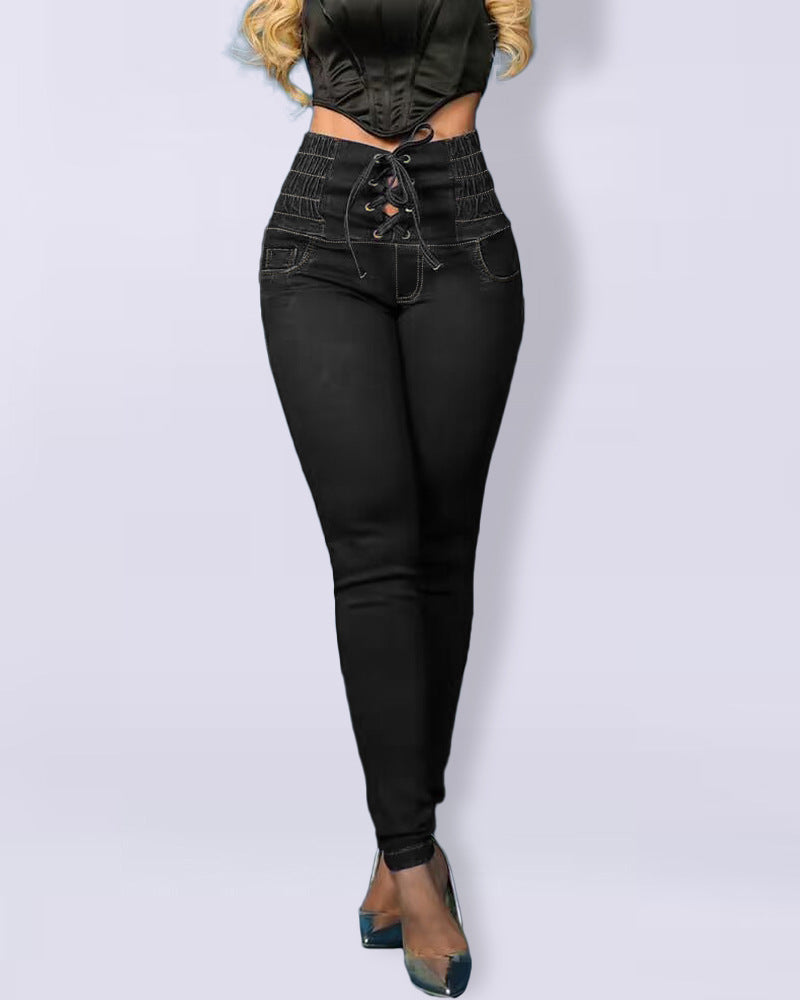 Women's High Waist Hip Lift Denim Trouser