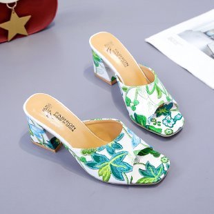 Women's Outdoor Chunky Heel Printed Slippers