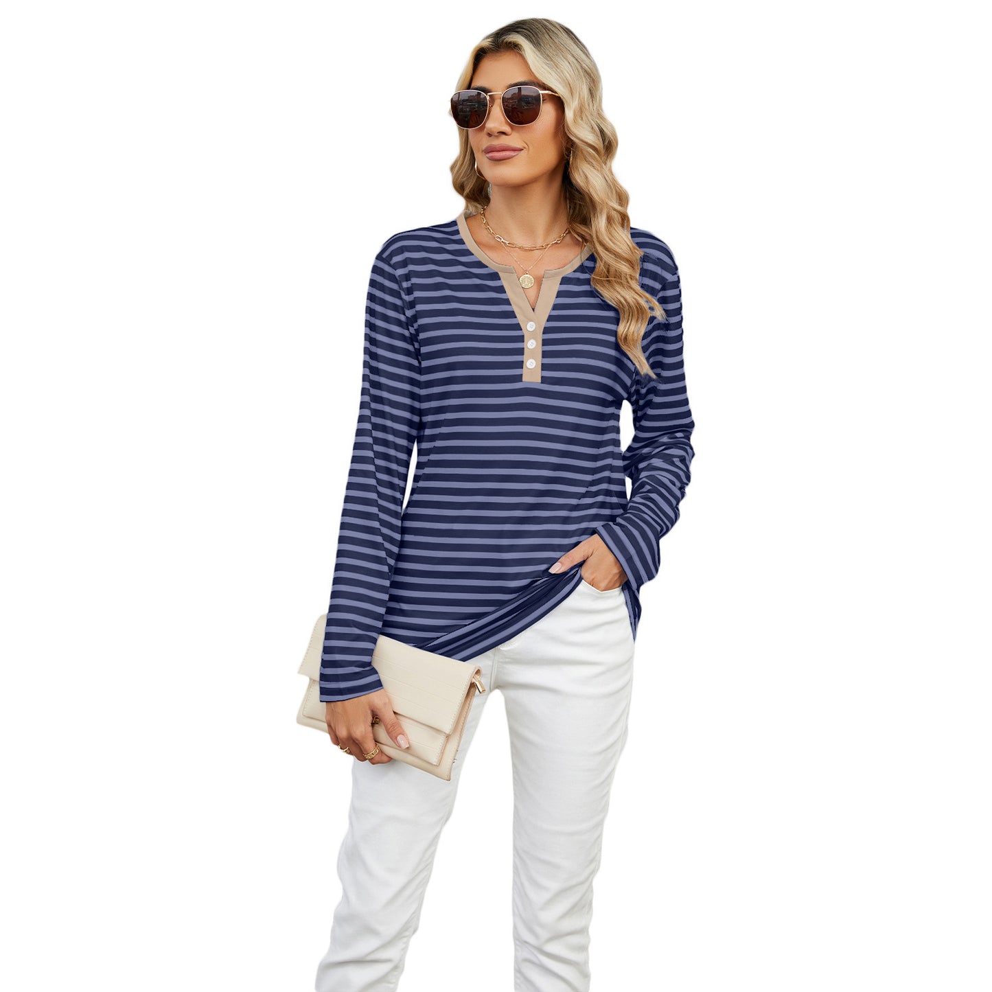 Women's V-neck Striped T-shirt