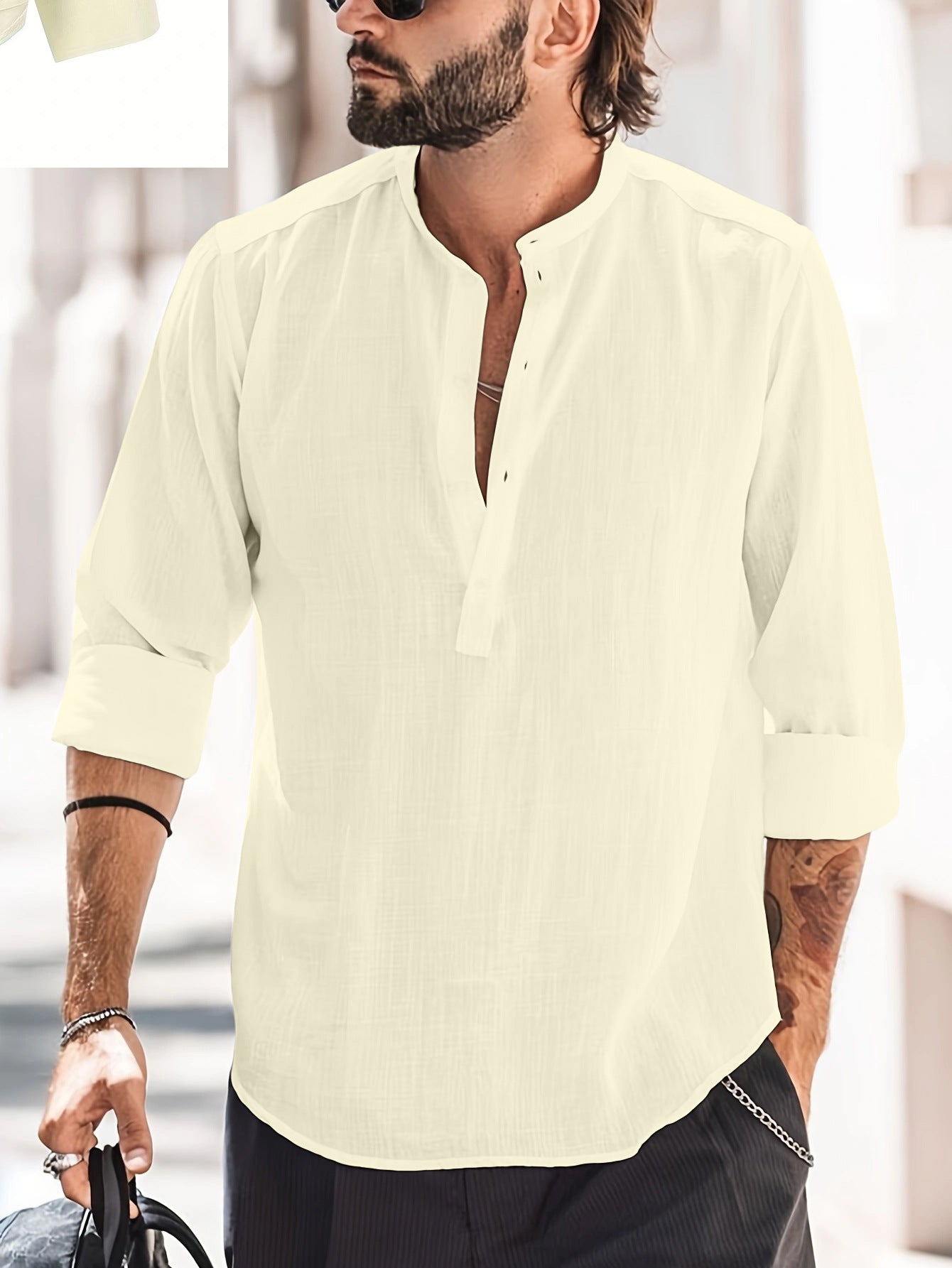 Men's Casual Stand-up Collar Door Barrel Shirt