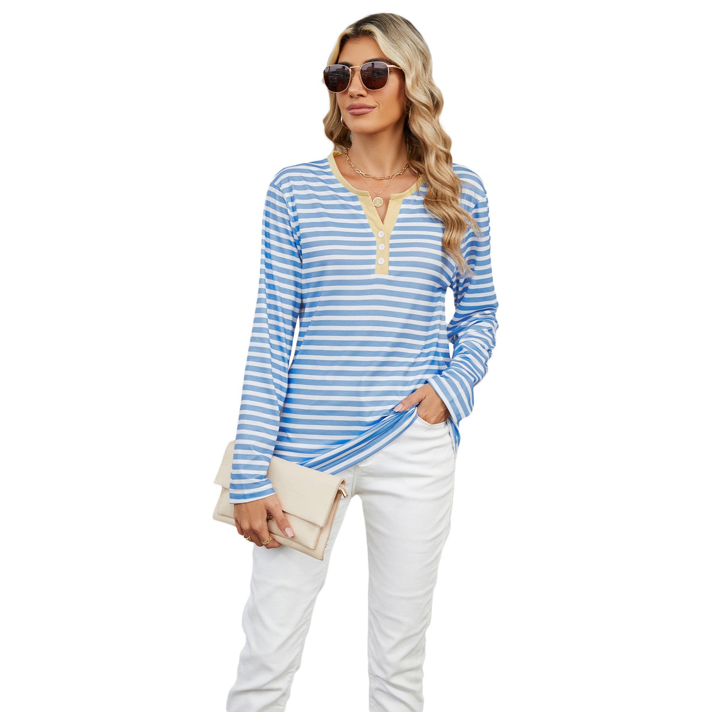 Women's V-neck Striped T-shirt